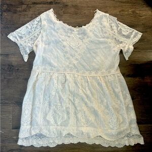 Francesca’s dress boho shabby chic lace beige white dress country coverup size M